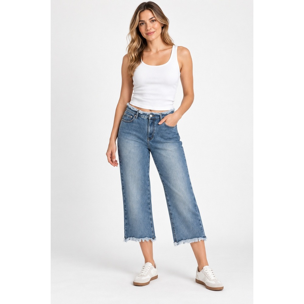 Watch L.A. Women's Size 21-22 Blue Denim Jeans Frayed Hem High Rise Plus Size